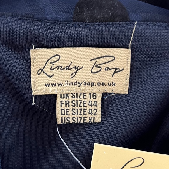 Lindy Bop Womens Dress Size XL Blue Black Polka Dot Sheer Retro 50's NWT RARE A - Picture 4 of 6